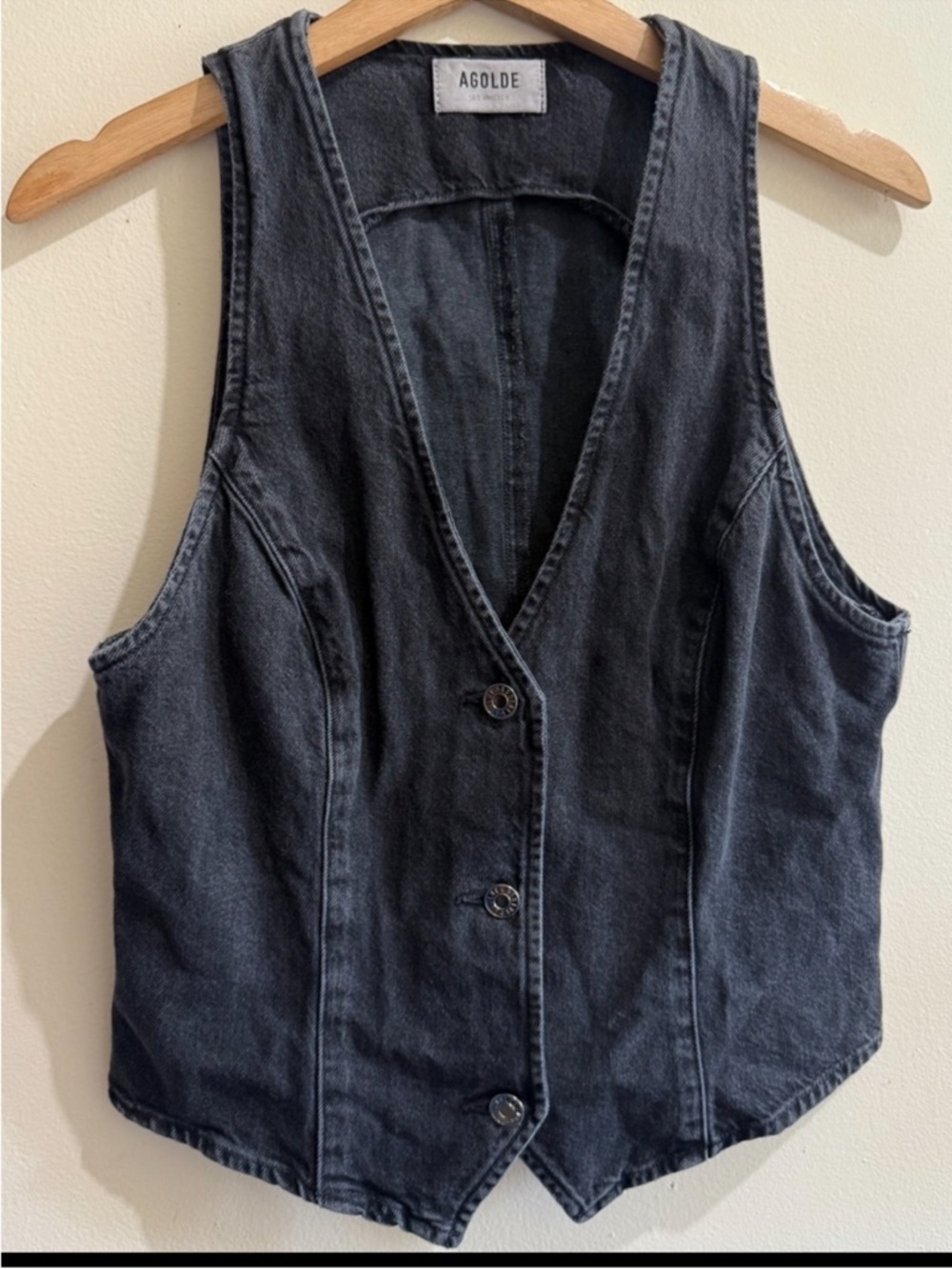 Agolde Black Washed Denim Vest - Picture 3 of 5